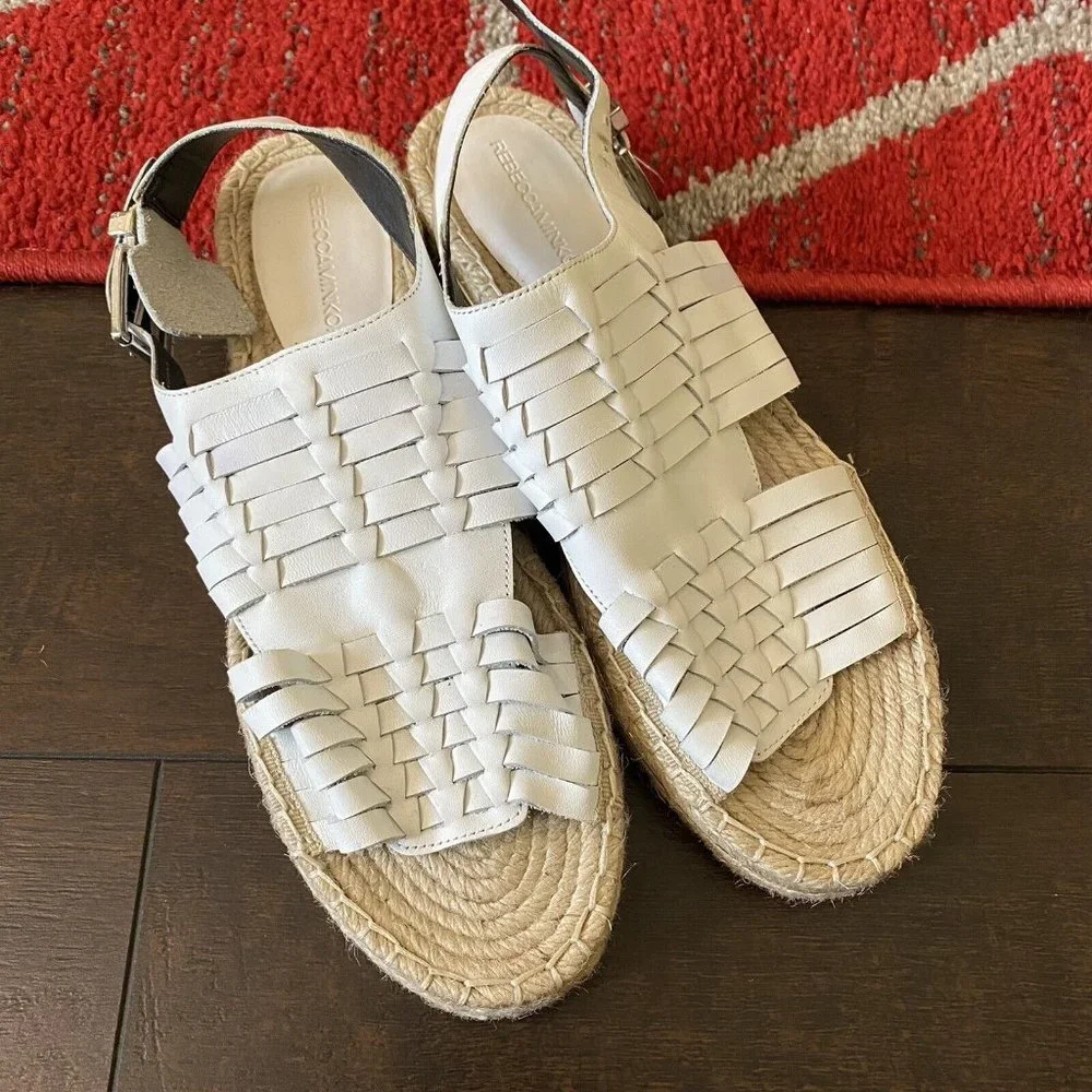 Womens REBECCA MINKOFF White Leather Espadrille Sandals Platform sz. 8